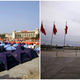LEFT: Pro-democracy demonstrators pitch tents in Beijing’s Tiananmen Square before their protests were crushed by the People’s Liberation Army on June 3, 1989. RIGHT: Firefighters carrying fire extinguishers patrol Tiananmen Square in front of the Monument to the People’s Heroes during the closing ceremony of the Chinese People’s Political Consultative Conference (CPPCC), in Beijing, March 12, 2014.